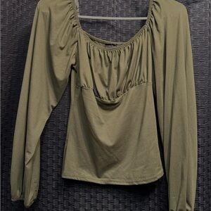 INC International Concepts Green Ruched Long Sleeve Blouse